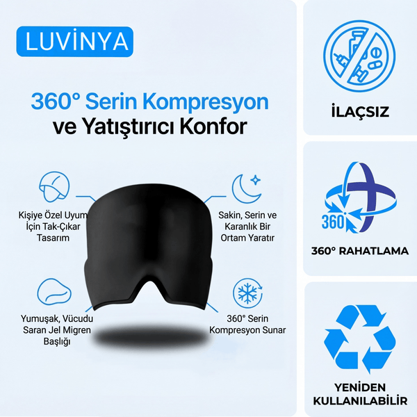 Migren & Baş Ağrısı Rahatlama Başlığı | Soğuk - Sıcak Terapi | 360° Jel Kompresyon - Luvinya™