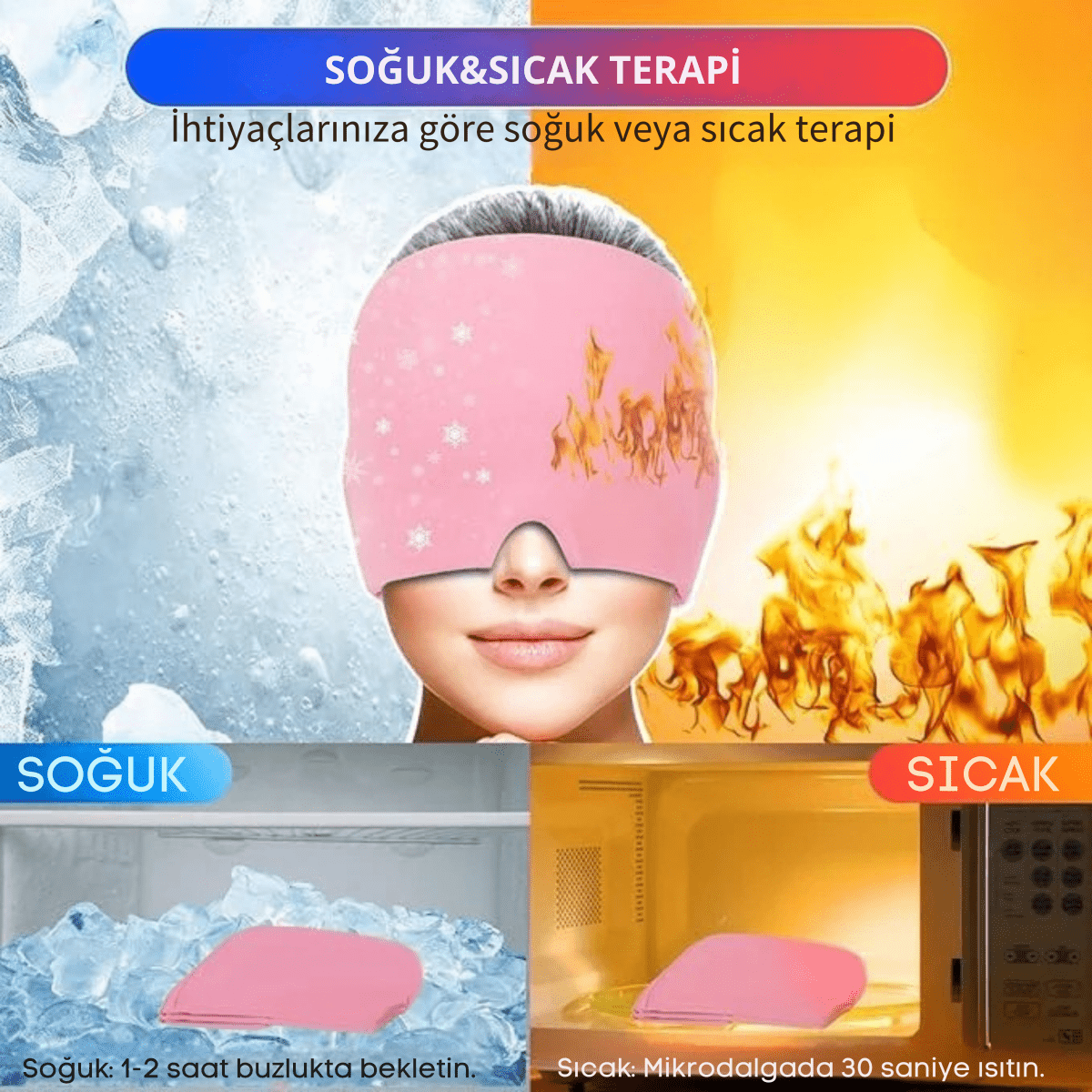 Migren & Baş Ağrısı Rahatlama Başlığı | Soğuk - Sıcak Terapi | 360° Jel Kompresyon - Luvinya™