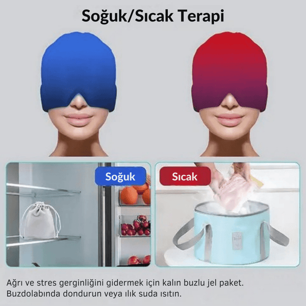 Migren & Baş Ağrısı Rahatlama Başlığı | Soğuk - Sıcak Terapi | 360° Jel Kompresyon - Luvinya™