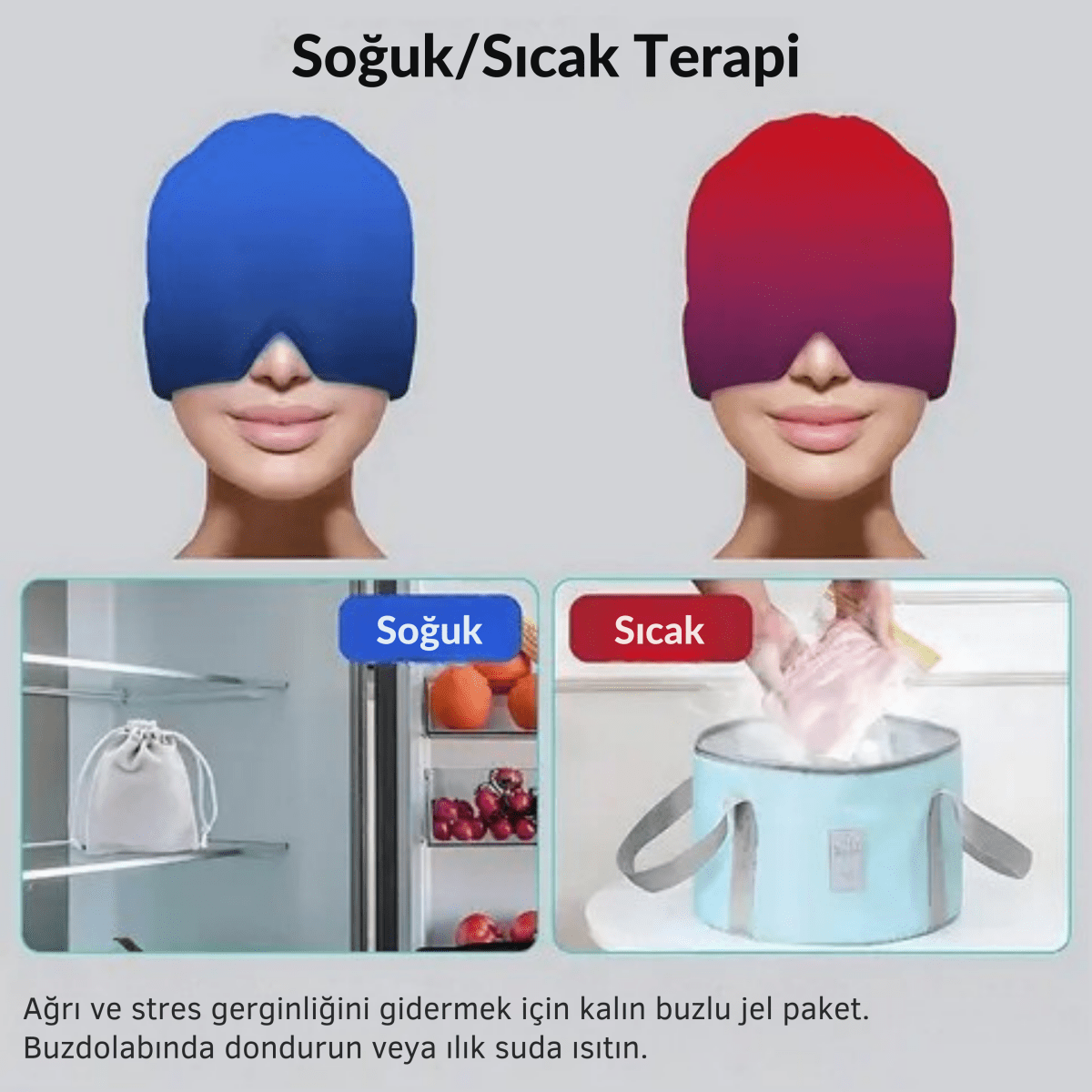 Migren & Baş Ağrısı Rahatlama Başlığı | Soğuk - Sıcak Terapi | 360° Jel Kompresyon - Luvinya™